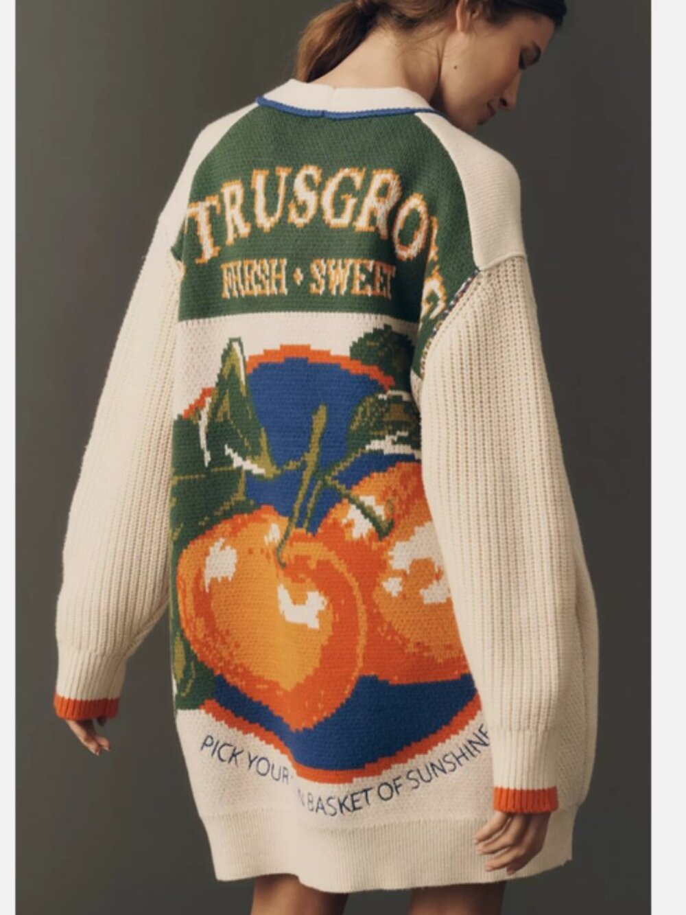 Anthropologie Maeve Cotton Blend Veggie Fruit Motif Cardigan Sweater XXS NWT